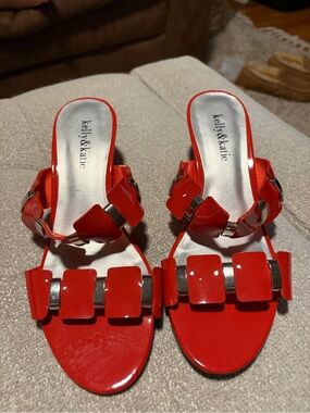 Kelly & Katie Red Patent Gem Slide Mules